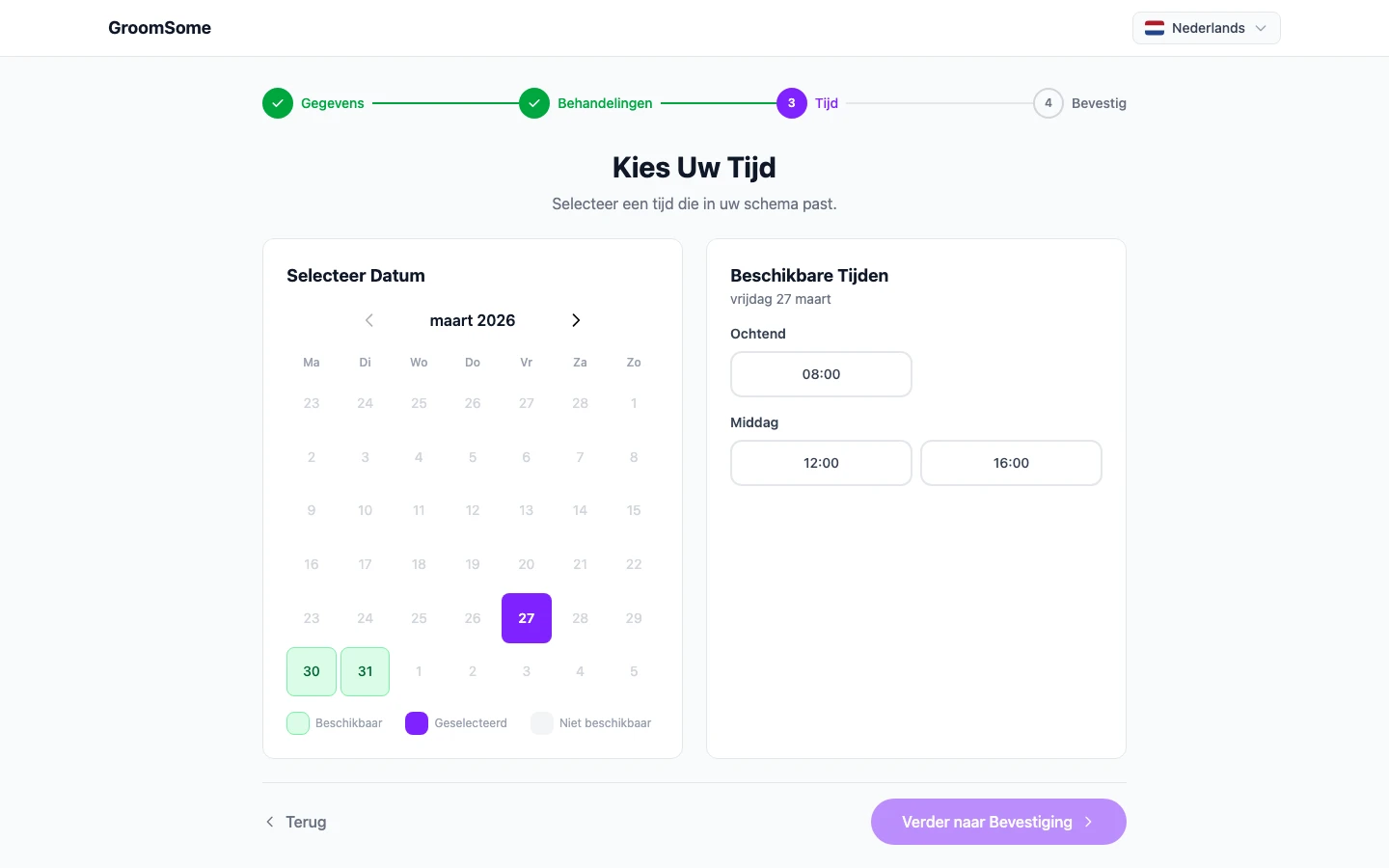 Online boekingspagina met eigen logo, kleur en contactgegevens